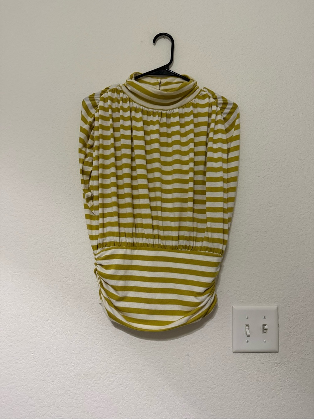 Maeve by Anthropologie Olive and White Striped Turtleneck Top